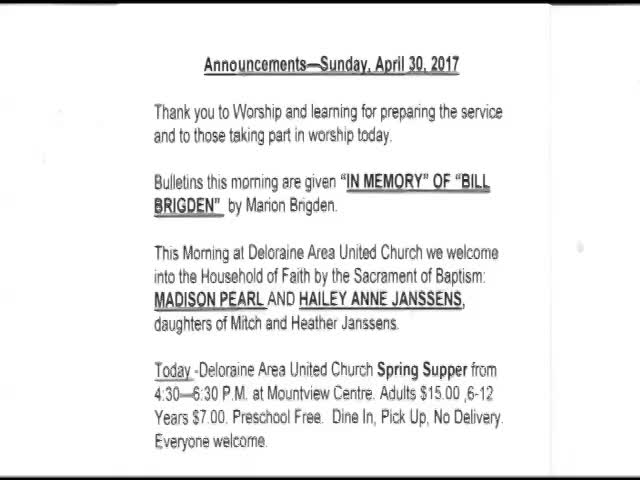 Thumbnail image for Melita United Church 3rd Easter April 30 2017